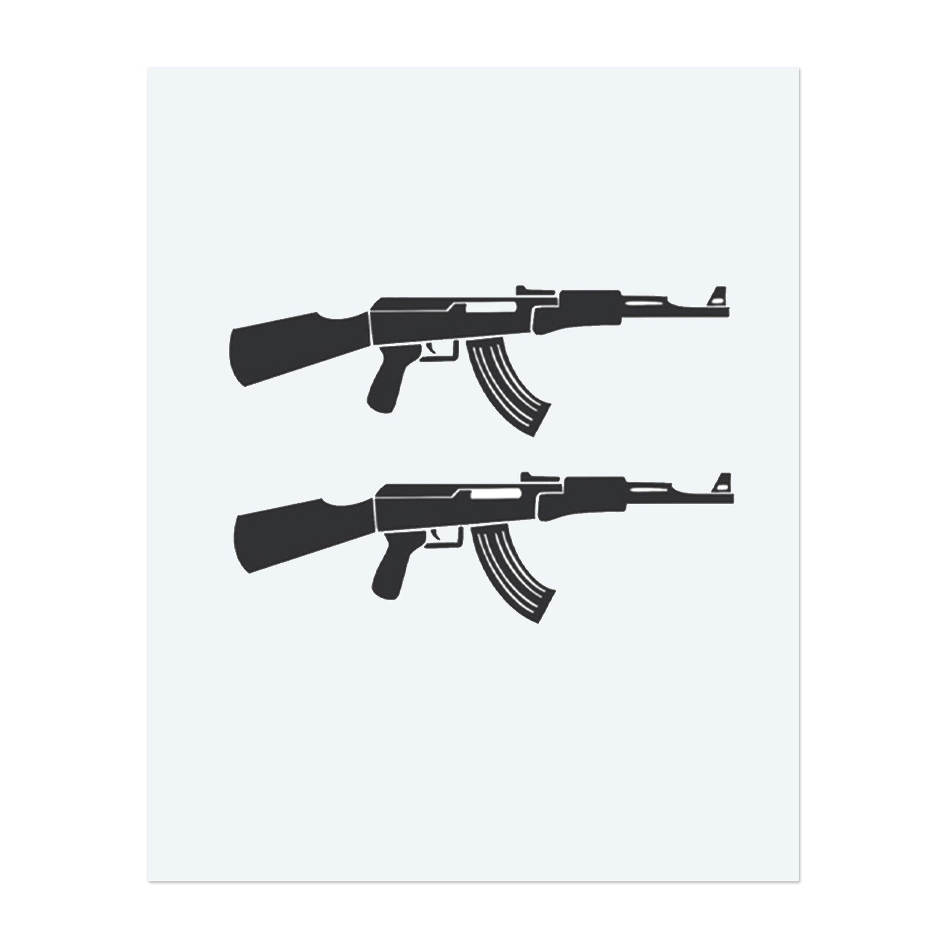 La silhouette élégante et minimaliste de deux fusils d'assaut en noir pur. Ce tatouage temporaire fait une déclaration audacieuse et controversée, mettant l'accent sur la puissance brute et l'imagerie forte avec un effet graphique clair.</span></p>