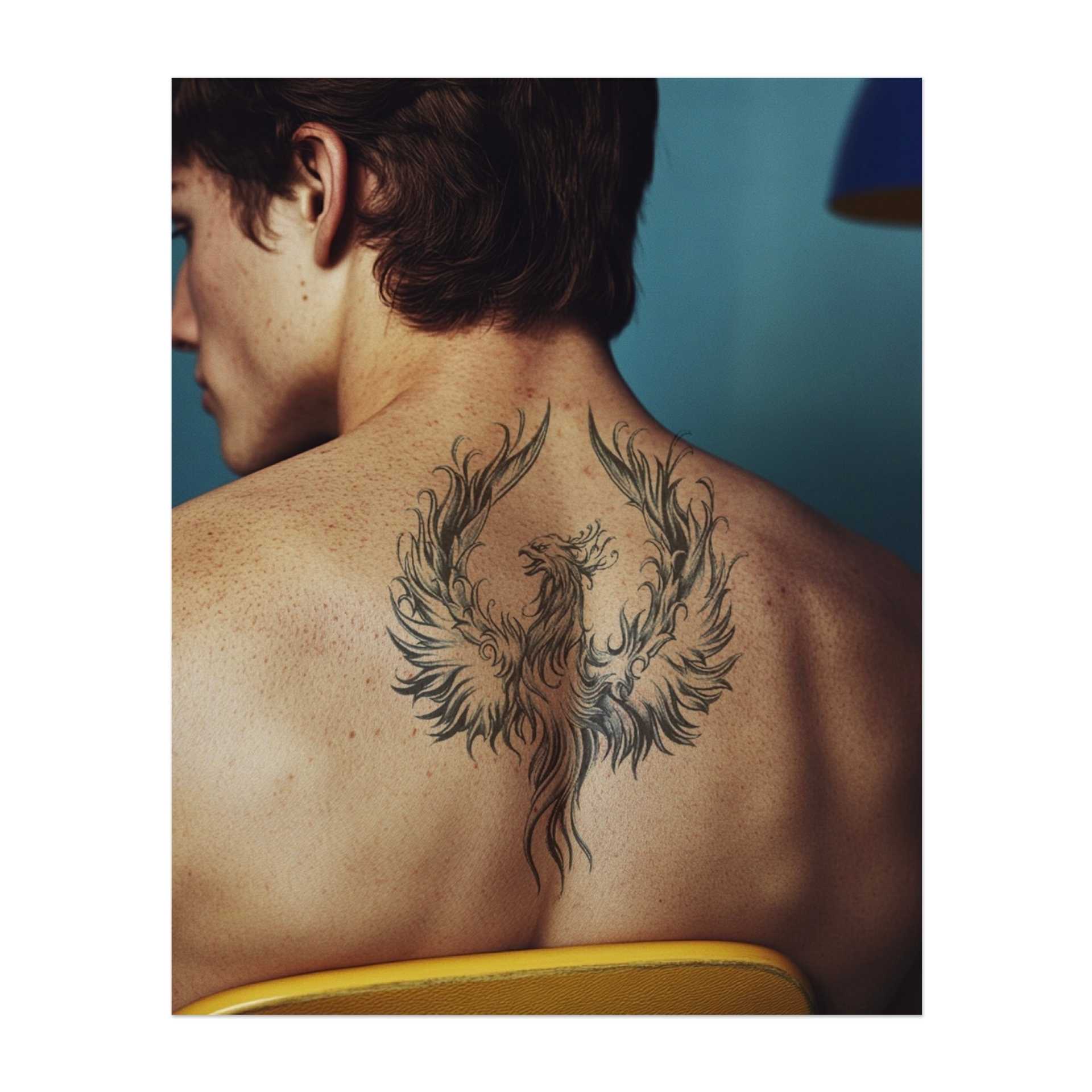 Ein majestätischer Phönix, dessen Flügel weit ausgebreitet sind und Flammen aus seinen Federn fließen, während er aus der Asche aufsteigt. Dieses Tattoo symbolisiert Wiedergeburt, Stärke und Transformation. Ein perfektes Symbol für diejenigen, die Herausforderungen überwunden haben und stärker hervorgegangen sind.