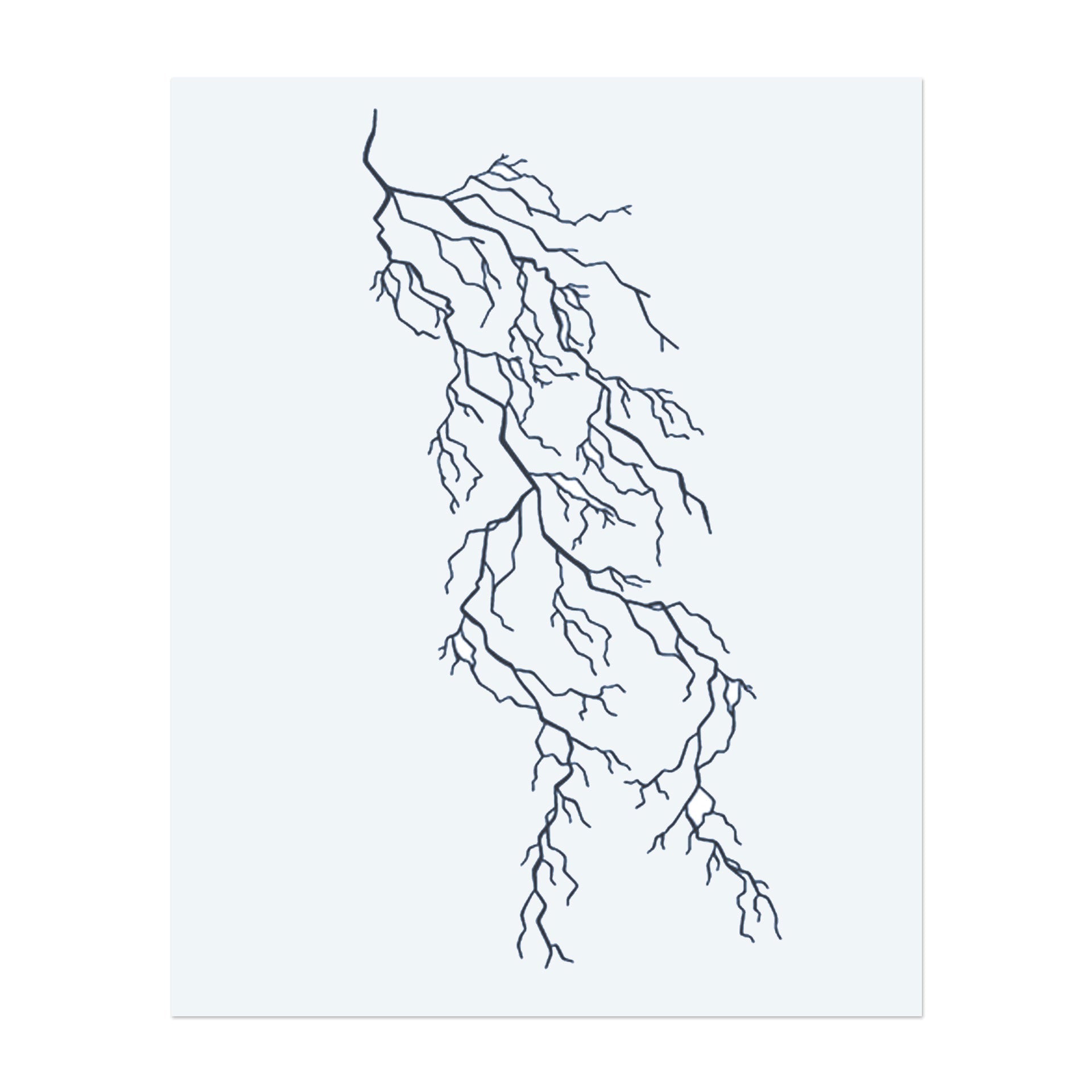 Ein Netzwerk aus Ästen, das Blitzen ähnelt, mit scharfen, zackigen Linien, die sich nach außen ausbreiten. Dieses Tattoo symbolisiert Macht, Energie und Verbindung.