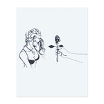 Une main offrant une rose à une femme allongée paisiblement. Ce design symbolise l'amour, la beauté et l'acte de donner, capturant un moment tendre et romantique. Parfait pour quelqu'un qui apprécie l'affection et la beauté tranquille de la connexion.