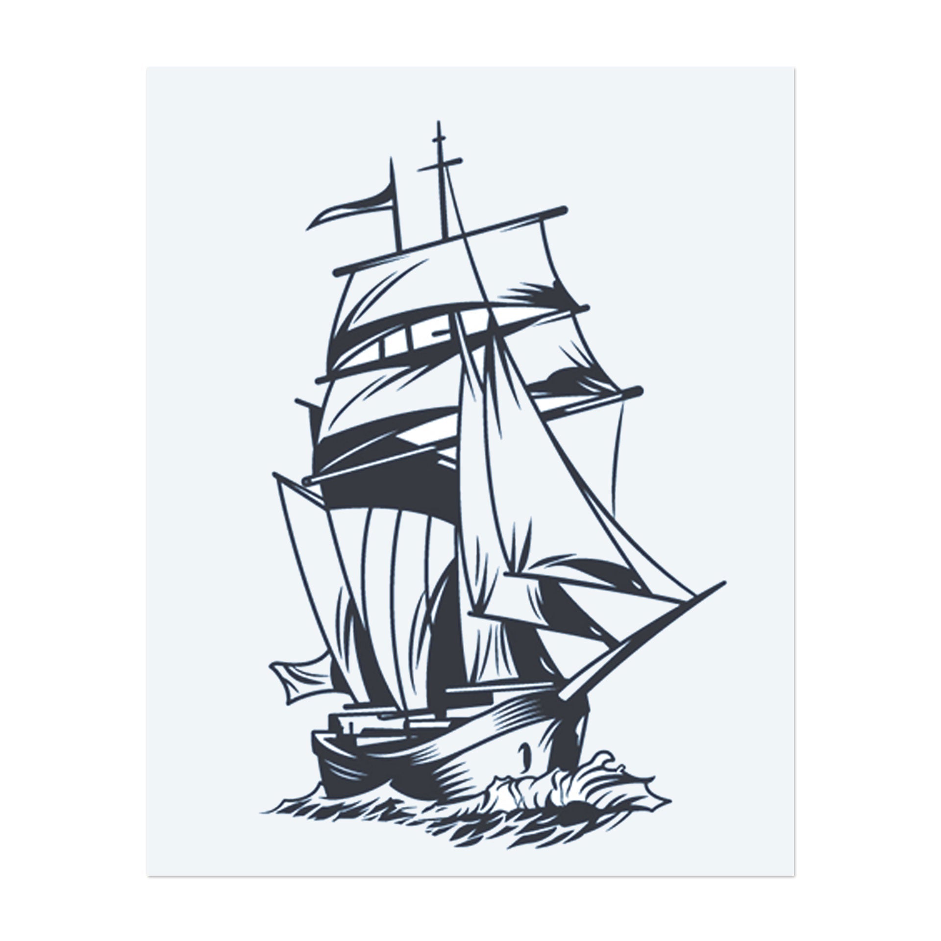 Ein Segelschiff mit vollen Segeln, das die Wellen reitet. Dieses Design symbolisiert Abenteuer, Freiheit und die Reise, die vor uns liegt. Perfekt für jemanden, der Entdeckungen und das Abenteuer des Navigierens durch das Unbekannte schätzt.