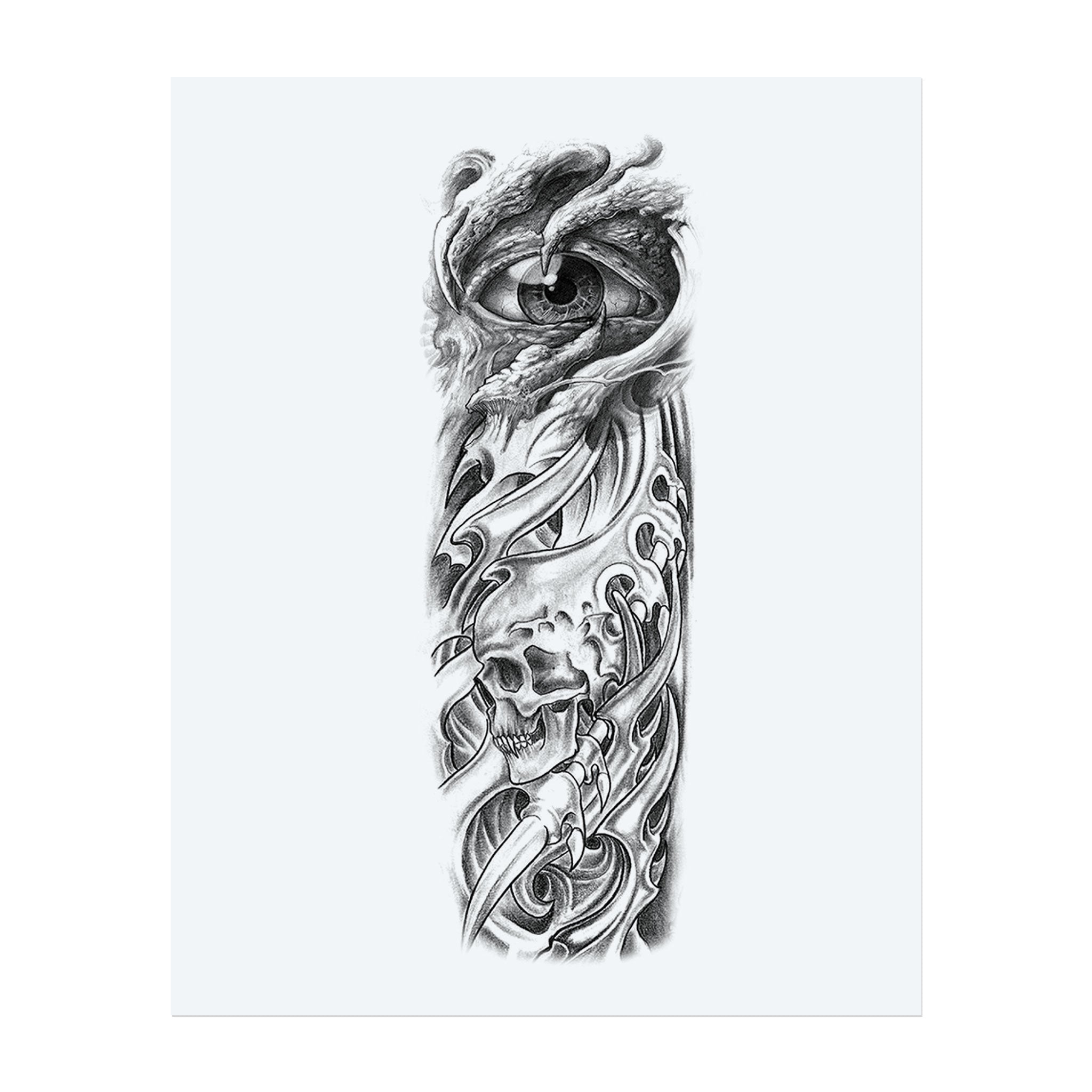 Un œil reptilien obsédant scrute les ombres tourbillonnantes au-dessus de crânes grognants et de textures baroques. Des formes semblables à des griffes traversent le design, fusionnant la mort et la vigilance dans une vision gothique de peur et de contrôle. Un chef-d'œuvre audacieux et surréaliste d'élégance sombre.</span></p>