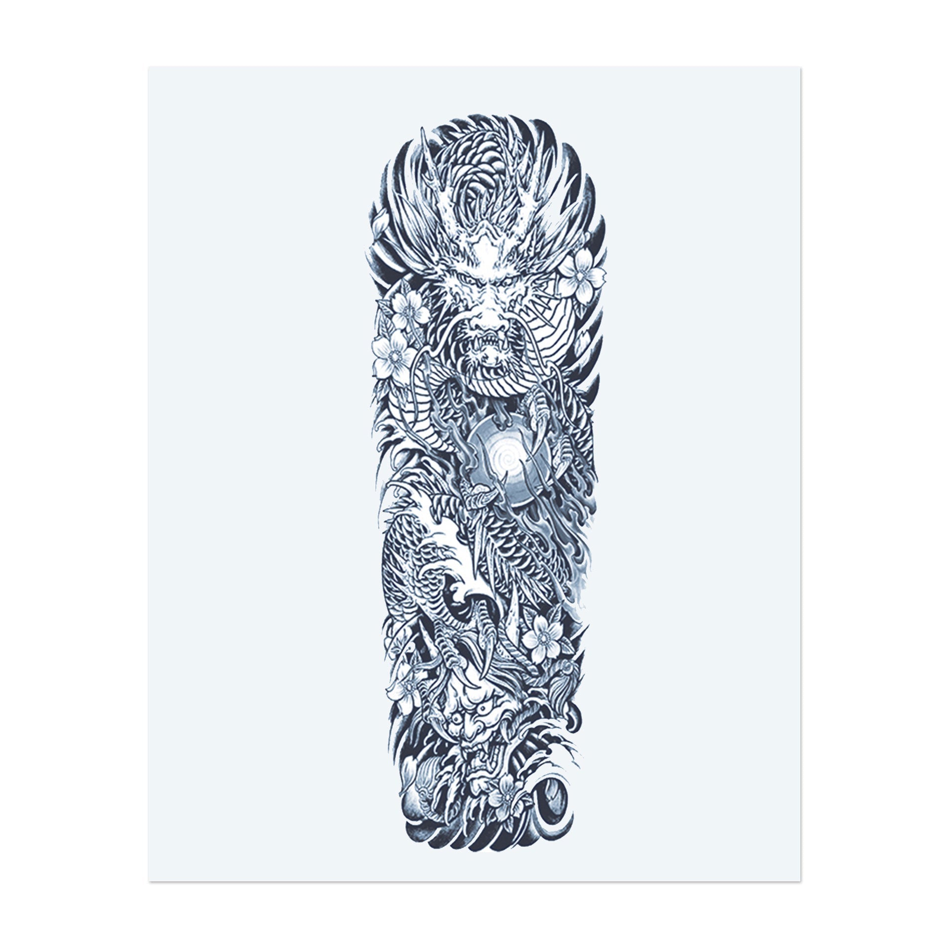 Dieses Sleeve zeigt einen mächtigen Drachen, umgeben von intensiver Energie, Blüten und kunstvollen Mustern. Es symbolisiert Stärke, Transformation und die Beherrschung von Feuer und Wasser und verbindet Mystik mit roher Macht.
