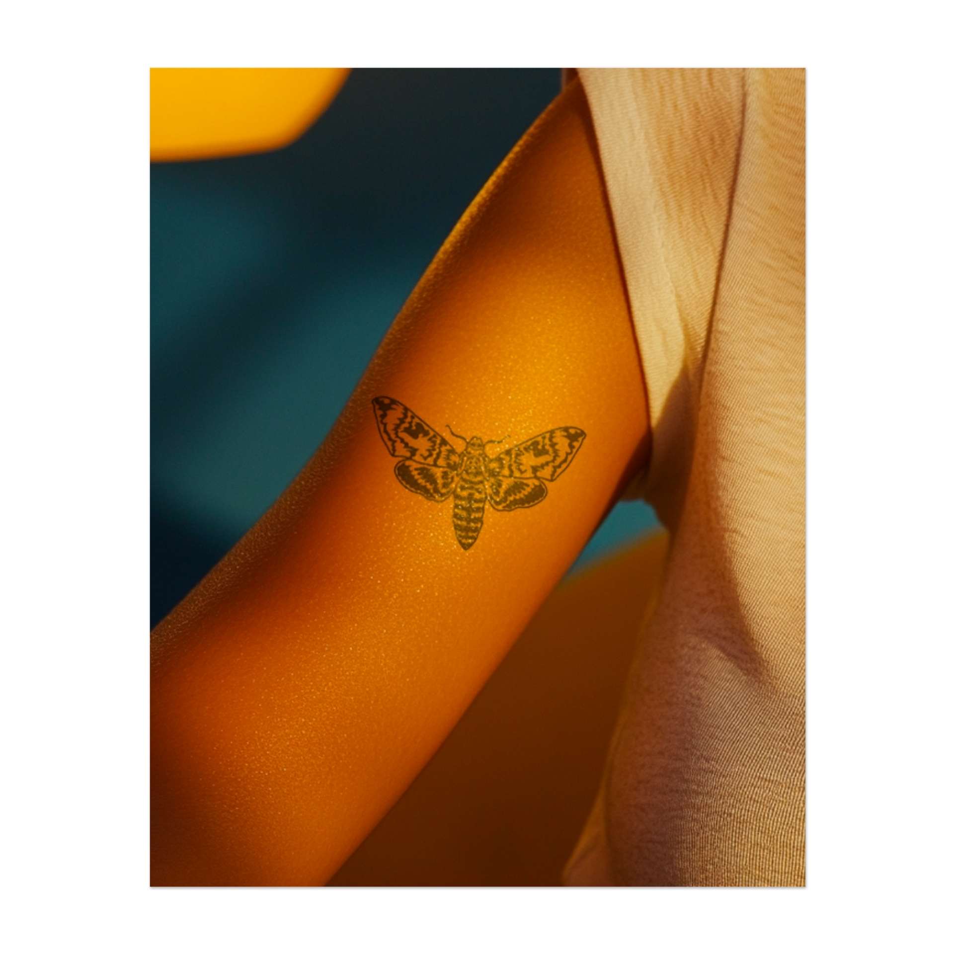 Un papillon de nuit détaillé avec des motifs complexes sur ses ailes. Il symbolise la transformation, le mystère ou une connexion à la nature. Un design saisissant et symbolique.