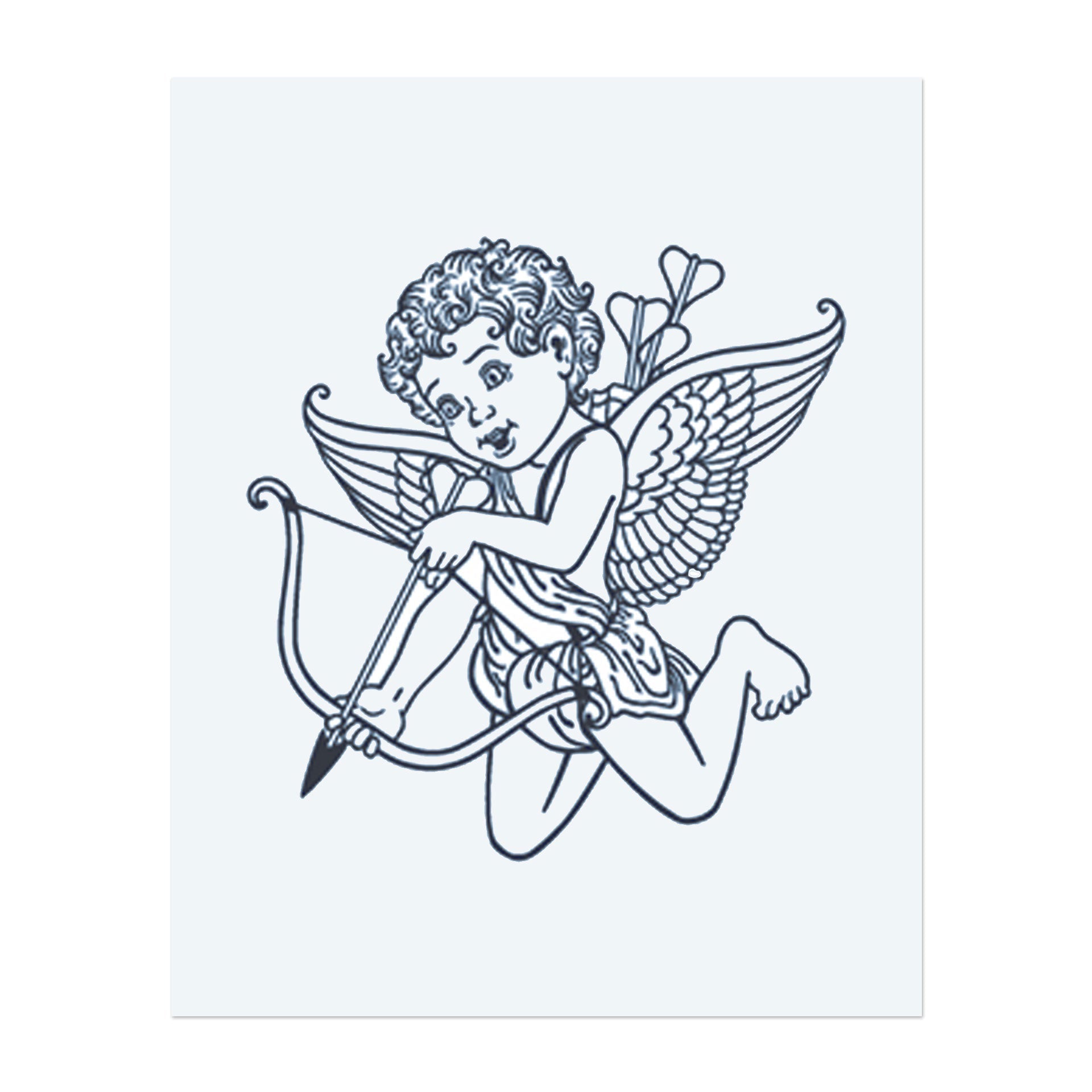 Ein charmantes Tattoo von Cupid, dem Gott der Liebe, der mit seinem Bogen und Pfeil bereit ist, die Liebe zu treffen. Ein perfektes Design, um Romantik und Zuneigung auszudrücken.