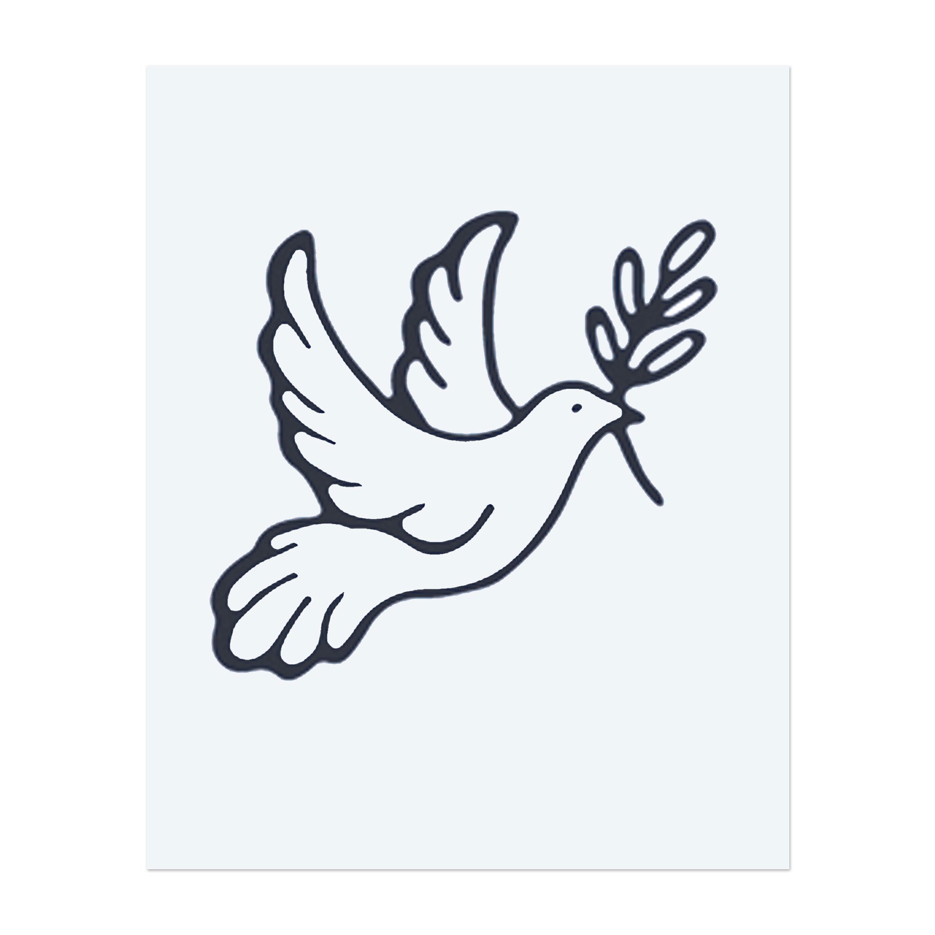 Eine anmutige Taube, die mit einem Olivenzweig im Schnabel fliegt. Dieses Tattoo symbolisiert Frieden, Hoffnung und Harmonie, perfekt für diejenigen, die Liebe und Positivität in die Welt verbreiten möchten.