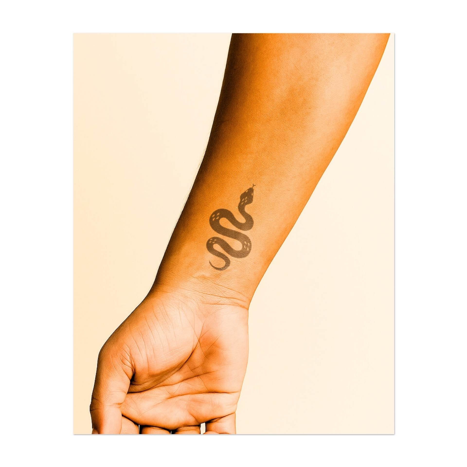 Un serpent mince et fluide qui se tord gracieusement. Ce tatouage représente la transformation, la force et l'adaptabilité et est parfait pour ceux qui acceptent le changement et le pouvoir du renouveau.