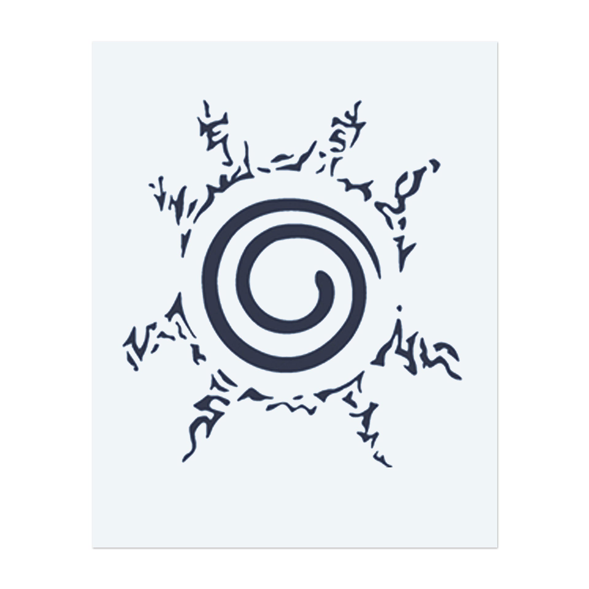 Ein wirbelndes Spiralsymbol, das den Uzumaki-Clan aus Naruto repräsentiert. Dieses Tattoo verkörpert die Stärke, Widerstandsfähigkeit und Verbindung zu Narutos Reise. Die Spirale symbolisiert sowohl die Kraft von Familienbänden als auch das endlose Streben nach Wachstum und Verbesserung.