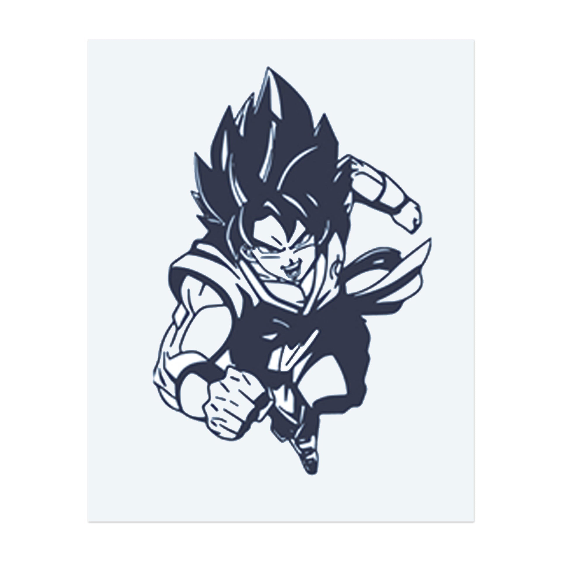 Goku in seiner Super-Saiyan-Form, bereit für den Kampf mit intensiver Energie. Dieses Tattoo repräsentiert Kraft, Entschlossenheit und das unbegrenzte Potenzial, Hindernisse zu überwinden, perfekt für diejenigen, die Transformation und Stärke umarmen.