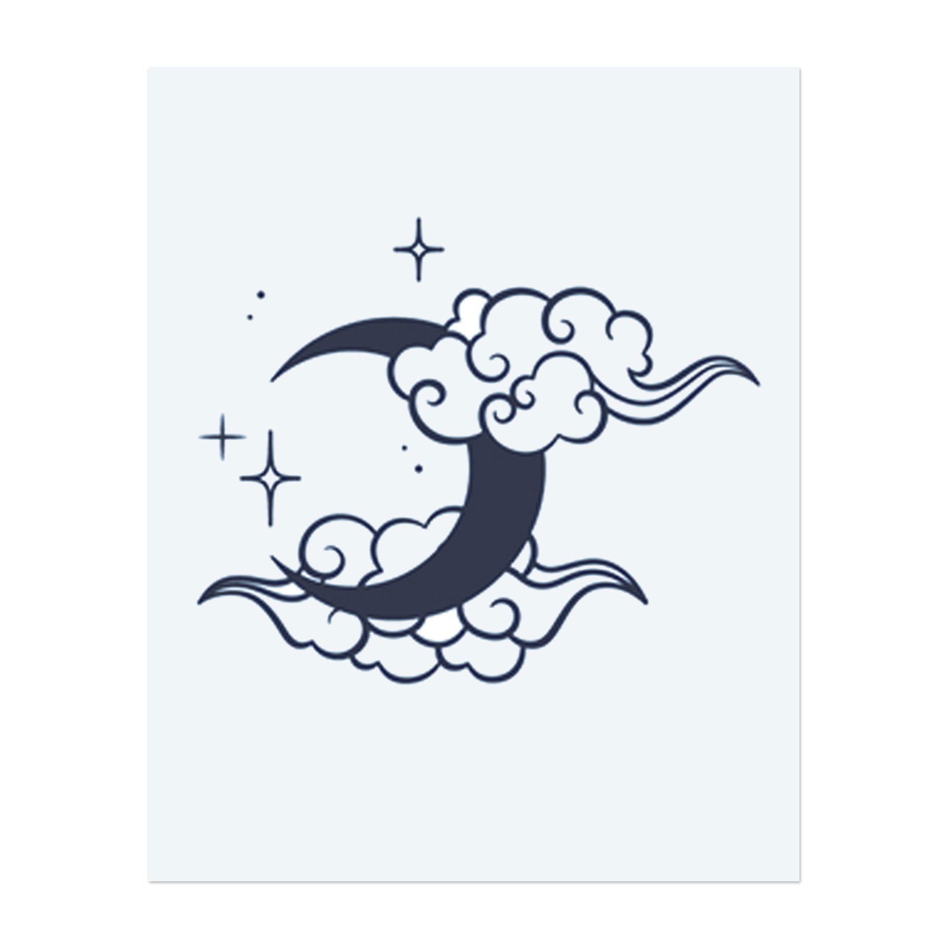 Ein Halbmond, umgeben von sanften, wirbelnden Wolken und funkelnden Sternen. Dieses Tattoo repräsentiert Geheimnis, Träume und die Schönheit der Nacht, ideal für diejenigen, die Trost und Inspiration im mondbeschienenen Himmel finden.