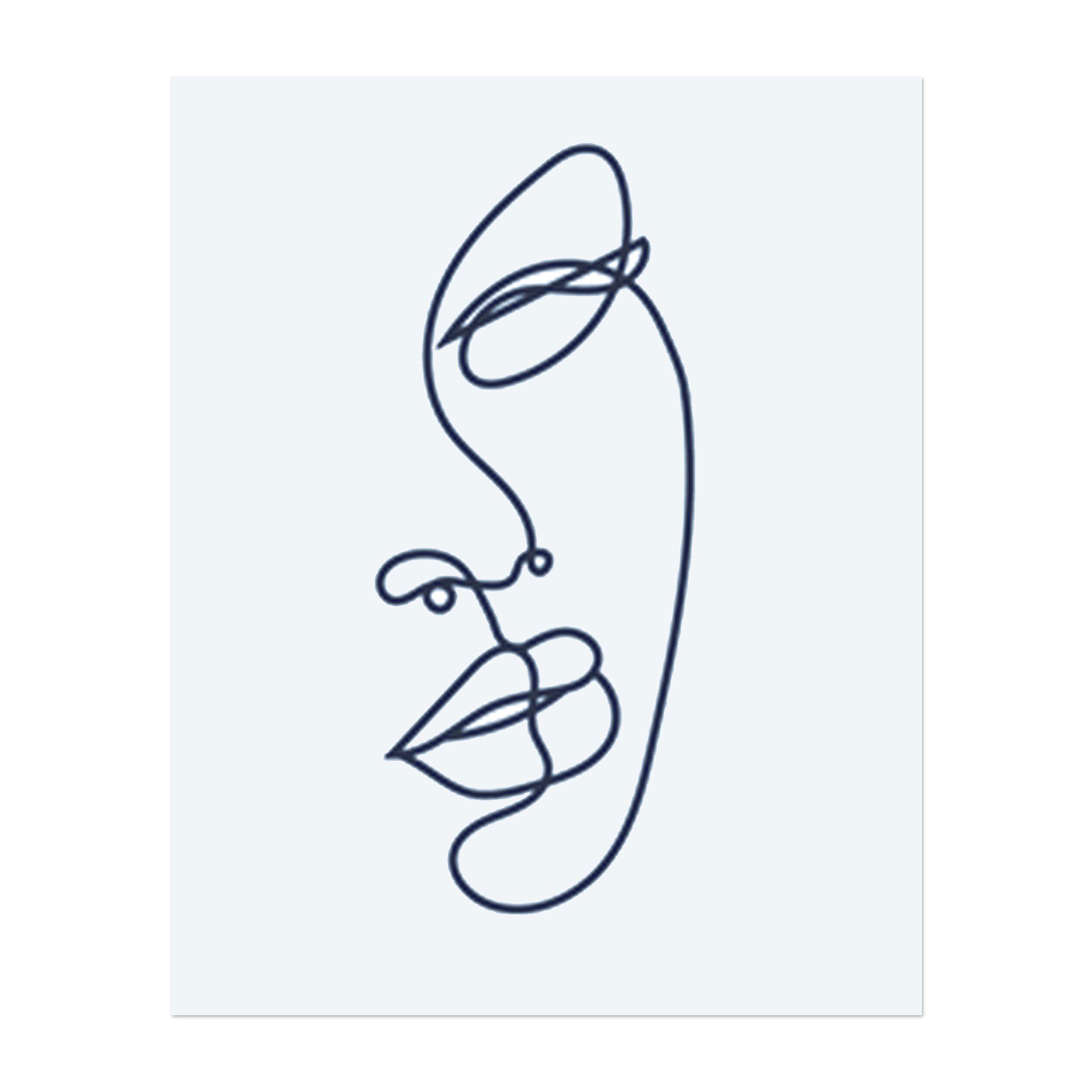 Ein Gesicht, das in einer einzigen, kontinuierlichen Linie dargestellt ist. Es repräsentiert Einfachheit, Minimalismus und künstlerischen Ausdruck. Ein modernes und elegantes Design.