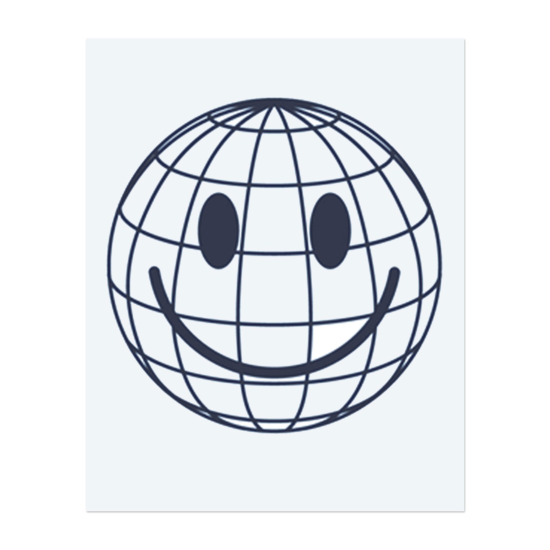 Ein Globus mit einem Smiley-Gesicht. Es repräsentiert globale Freude, Optimismus oder eine positive Sicht auf die Welt.