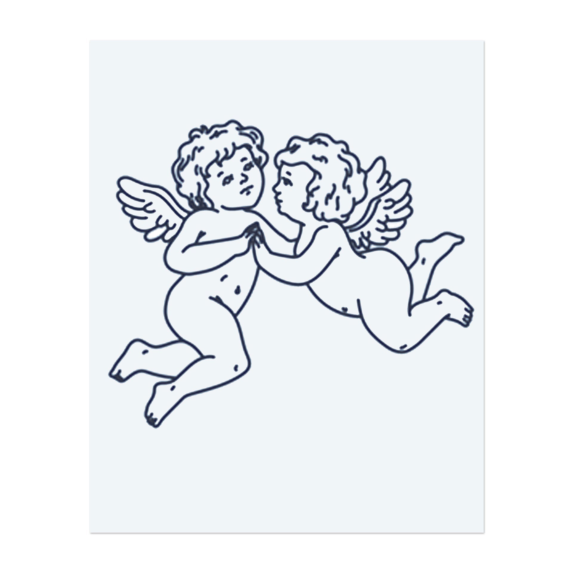 Zwei Cherubim, die sich umarmen. Es symbolisiert Liebe, Unschuld oder ein klassisches Symbol der Zuneigung.