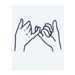 Zwei Hände, die sich zu einem Pinkie-Schwur verbinden. Es repräsentiert ein Versprechen, Vertrauen oder ein Symbol der Freundschaft.